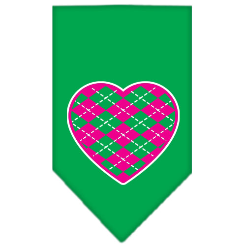 Argyle Heart Pink Screen Print Bandana Emerald Green Large